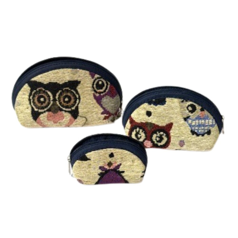 Three nesting owl tapestry coin purses.